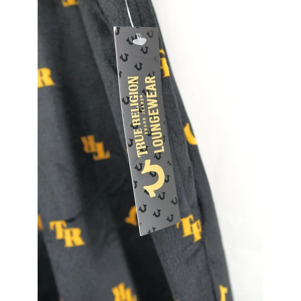 TRUE RELIGION Men's L LOUNGEWEAR FLEECE PANTS ALLOVER‎ HORSESHOE PRINT LOGO